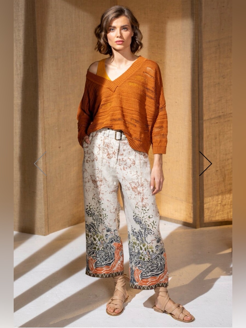 NWT IVKO Ivory Wide Leg Linen Pants Size S Animal Print Boho Designer Trouser